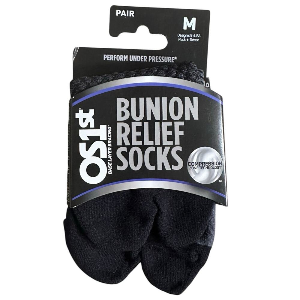 New OS1st BR4 Bunion Relief Socks Black Compression Split Toe Size Medium